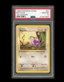 Pokemon PSA 10 GEM MINT Rattata 1st Edition Base Set Shadowless 1999 Card 61/102 - Image 1