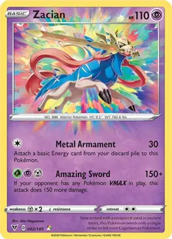 Zacian - 082/185 - Pokemon Vivid Voltage Sword & Shield Amazing Rare Card NM - Image 1