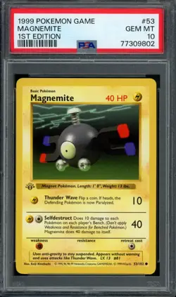 Pokemon Magnemite 1999 Base Set 1st Edition #53 PSA 10 Gem Mint - Image 1