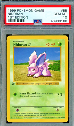 1999 Pokemon 1st Edition Base Set Nidoran #55 PSA 10 GEM MINT - Image 1