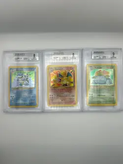 1999 Pokemon Unlimited Base set Trio BGS 8/8/9 Charizard, Blastoise, Venusaur - Image 1