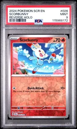 2024 Pokemon SCR EN Scorbunny REVERSE HOLO #026 PSA 9 MINT - Image 1