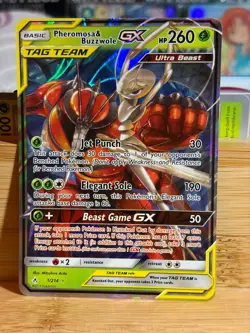 PHEROMOSA & BUZZWOLE GX 1/214 Unbroken Bonds Sun&Moon Holo Rare Pokemon TCG LP - Image 1