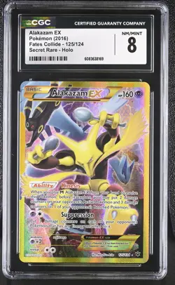 CGC 8 Alakazam EX 2016 Fates Collide 125/124 Secret Rare Holo Pokemon Card - Image 1