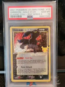 PSA 10 Umbreon Gold Star 17/17 Celebrations 2021 Pokemon Card HOLO BLEED Classic - Image 1