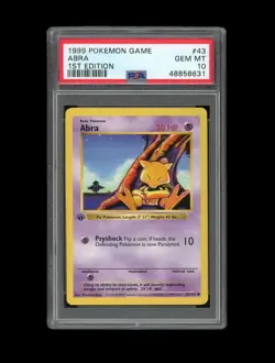 Pokemon PSA 10 GEM MINT Abra 1st Edition Base Set Shadowless 1999 Card 43/102 - Image 1