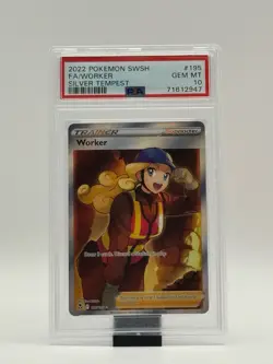 2022 Pokemon Silver Tempest - Worker Full Art Trainer #195/195 - PSA 10 GEM MINT - Image 1