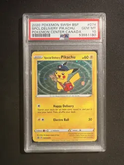Special Delivery Pikachu SWSH074 SWSH: Sword & Shield Promo Cards Holo PSA 10 - Image 1