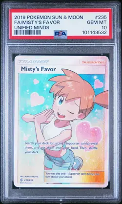 PSA 10 Misty's Favor (Full Art) 235/236 Sm-Unified Minds Holo Pokemon - Image 1