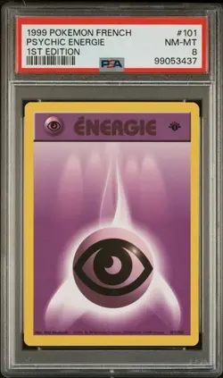 TCG 1999 Pokemon FRENCH Energie 1ST Edition Card PSYCHIC # 101 Graded PSA 8 - Image 1