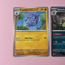 Pokemon Mega Evolution Tyranitar Promo Holo Pupitar Larvitar Card set - Image 2