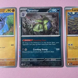 Pokemon Mega Evolution Tyranitar Promo Holo Pupitar Larvitar Card set - Image 3