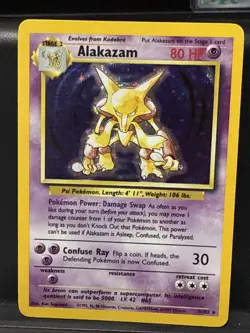 1999 Pokemon TCG Alakazam Base Set Holo Unlimited Rare Card 1/102 LP Condition - Image 1