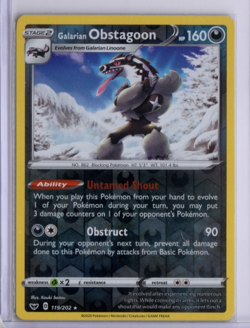 2020 Pokemon Sword Shield Galarian Obstagoon 119/202 Rare Reverse Holo - Image 1