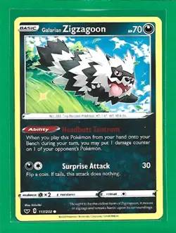 Pokemon TCG Sword And Shield Galarian Zigzagoon #117/202 Regular Common - Image 1