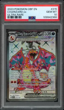 2023 Pokemon Obsidian Flames Charizard EX 215/197 PSA 10 Gem Mint Ultra Rare - Image 1