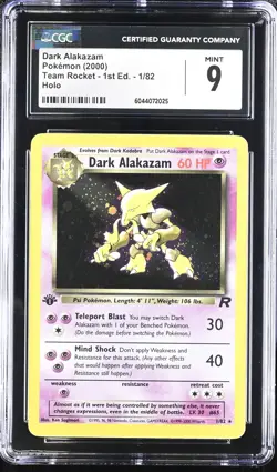 CGC 9 MINT Dark Alakazam 2000 Team Rocket 1st Edition 1/82 Holo Pokemon Card - Image 1