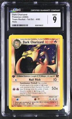 CGC 9 MINT Dark Charizard 2000 Team Rocket 1st Edition 4/82 Holo Pokemon Card - Image 1