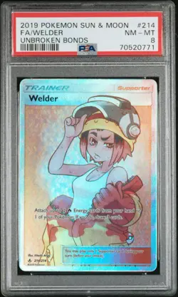 Pokemon! PSA 8 Welder 214/214 - Full Art Trainer S&M: Unbroken Bonds - NM/Mint - Image 1