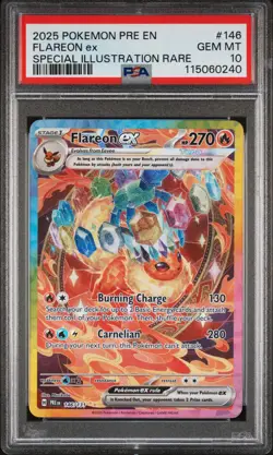 2025 POKEMON PRE EN-PRISMATIC EVOLUTIONS #146 FLAREON EX PSA 10 - Image 1
