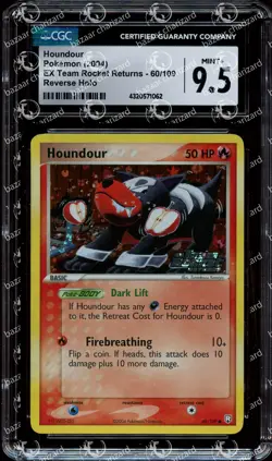 CGC 9.5 MINT+ Houndour 60/109 EX Team Rocket Returns Reverse Holo Pokemon Card - Image 1