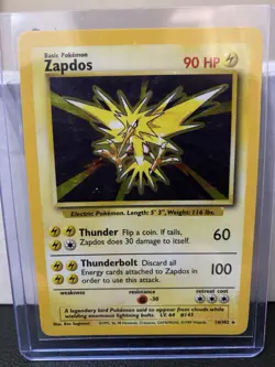 Pokemon TCG Zapdos Base Set Holo Unlimited Rare Card 16/102 - Image 1