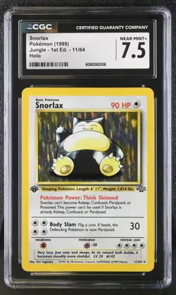 CGC 7.5 Snorlax 1999 Jungle 1st Edition 11/64 Holo Pokemon Card - Image 1