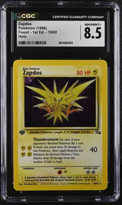 CGC 8.5 Zapdos 1999 Fossil 1st Edition 15/62 Holo Pokemon Card - Image 1