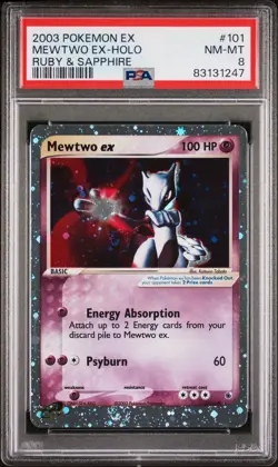 2003 POKEMON EX RUBY & SAPPHIRE #101 MEWTWO EX-HOLO PSA 8 - Image 3