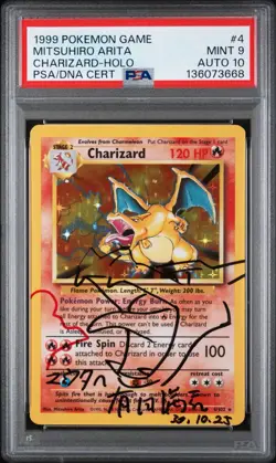 1999 PSA 9 Auto 10 Pokemon Game Charizard Holo 4/102 Unlimited Arita New Cert - Image 1