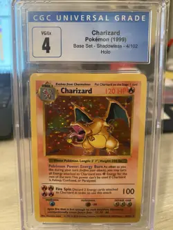 Pokemon Charizard 4/102 Base Set Shadowless Card, CGC 4 ?? - Image 1