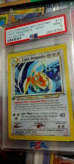 2002 Pokemon Neo Destiny Light Dragonite Holo 1st Edition 14 PSA 9 MINT - Image 1