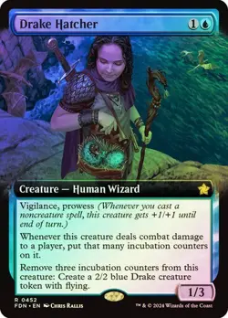 Drake Hatcher (Extended Art) 452 Foil NM MTG Foundations Magic - Image 1