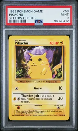 1999 POKEMON GAME YELLOW CHEEKS #58 PIKACHU PSA 9 - Image 1