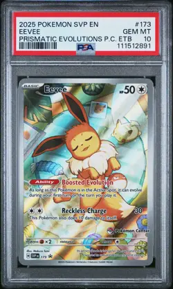 2025 POKEMON PRISMATIC EVOLUTIONS POKEMON CENTER ETB PROMO SVP #173 EEVEE PSA 10 - Image 1