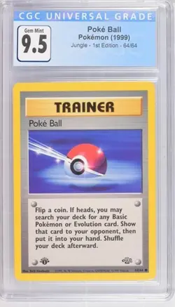 CGC 9.5 GEM MINT 10 Poke Ball 1st Edition Jungle 64/64 Pokemon 1999 Trainer - Image 1