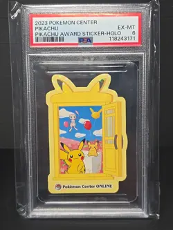 2023 POKEMON CENTER PIKACHU AWARD DELIVERY! STICKER HOLO PIKACHU PSA 6 - Image 1