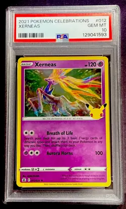2021 Pokemon Celebrations #012 XERNEAS HOLO PSA 10 GEM MINT *1597 - Image 1
