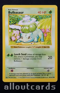 1999 Pokemon Base Set Bulbasaur Shadowless 44/102 NM/M - Image 1