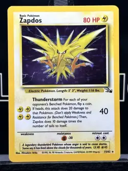 Zapdos 15/62 Fossil Base Set Unlimited Holo Rare 1999 Vintage WOTC Pokemon - VLP - Image 3