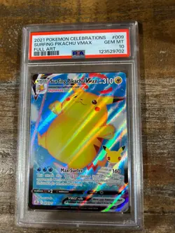 POKEMON 2021 Celebrations SURFING PIKACHU Vmax Full Art #009 PSA 10 Gem Mint - Image 1