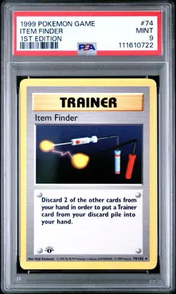POKEMON ITEM FINDER 1st Edition Base Set Shadowless WOTC 74/102 PSA 9 MINT - Image 1