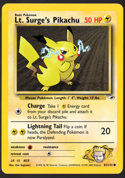 Lt. Surge's Pikachu 81/132 Gym Heroes Pokemon Card TCG 2000 LP - Image 1
