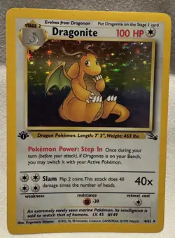 Pokemon TCG First Edition Fossil Dragonite Holo 4/62- DAMAGE - Image 1