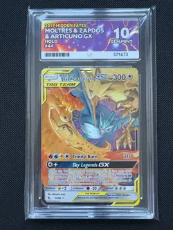 Ace Grading 10 Moltres & Zapdos & Articuno GX Hidden Fates Pokemon Card 44/68 - Image 1