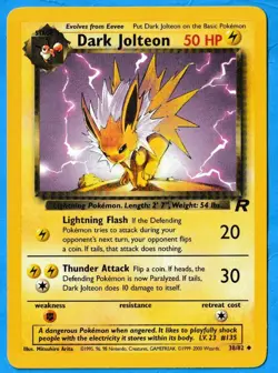 2000 WOTC Pokemon Team Rocket Unlimited Non Holo Dark Jolteon 38/82 NM-MT - Image 1