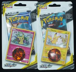 Team Up Checklane Blister Packs w/ Pikachu & Mimikyu Promos Pokemon, Sealed - Image 1