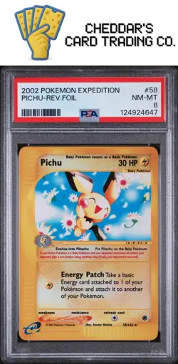 2002 Pokemon Expedition Pichu-Rev.Foil #58 PSA 8 (New Cert!) - Image 1
