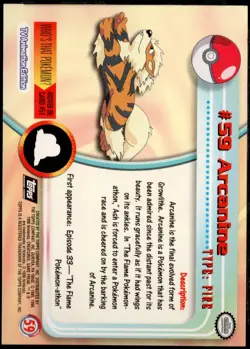 1999 topps Pokemon TV Animation Edition Series 1 Holo Foil #59 Arcanine - Image 2