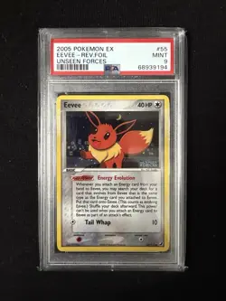 Pokemon Eevee EX Unseen Forces Reverse Holo Rare 2005 55/115 PSA Mint 9 - Image 1